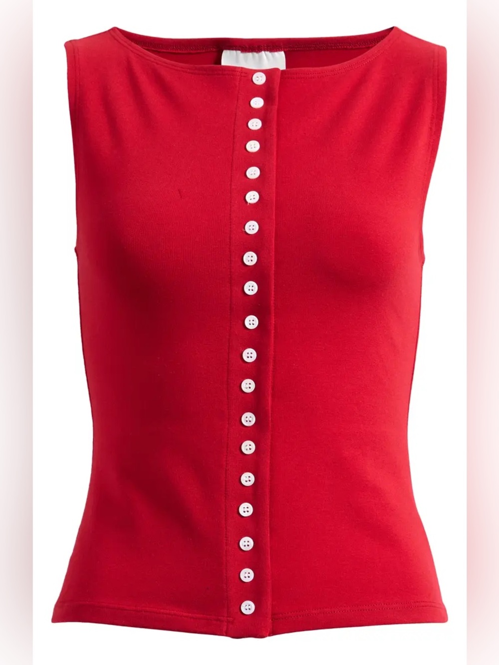 new Reformation Julie button down knit tank in lipstick red - Picture 2 of 7